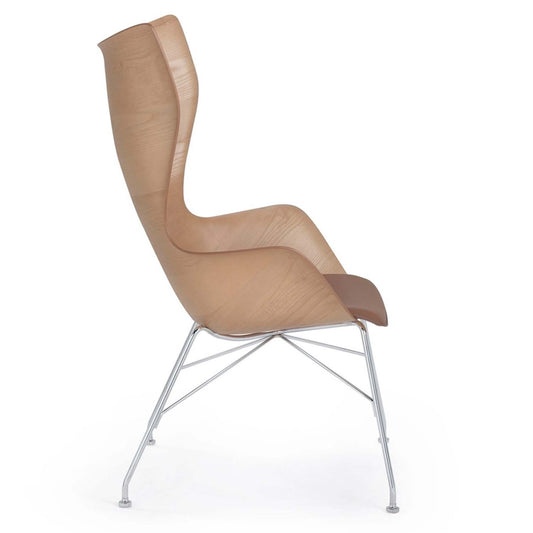 Kartell "K-Wood" lenestol med skammel i 3D finér og lær i sete. Utstillingsmodell. Må hentes / bringes i Trondheim.