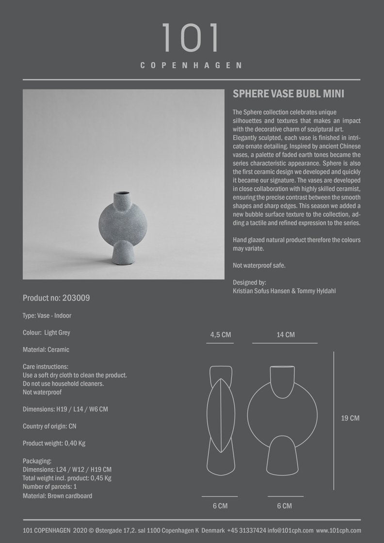 101 Copenhagen Sphere Vase Bubl, Mini. Lys Grå. 1 igjen.