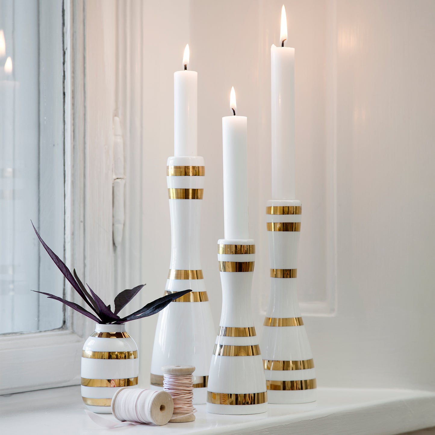 Kähler, Omaggio Lysestage, Gull, H24 cm