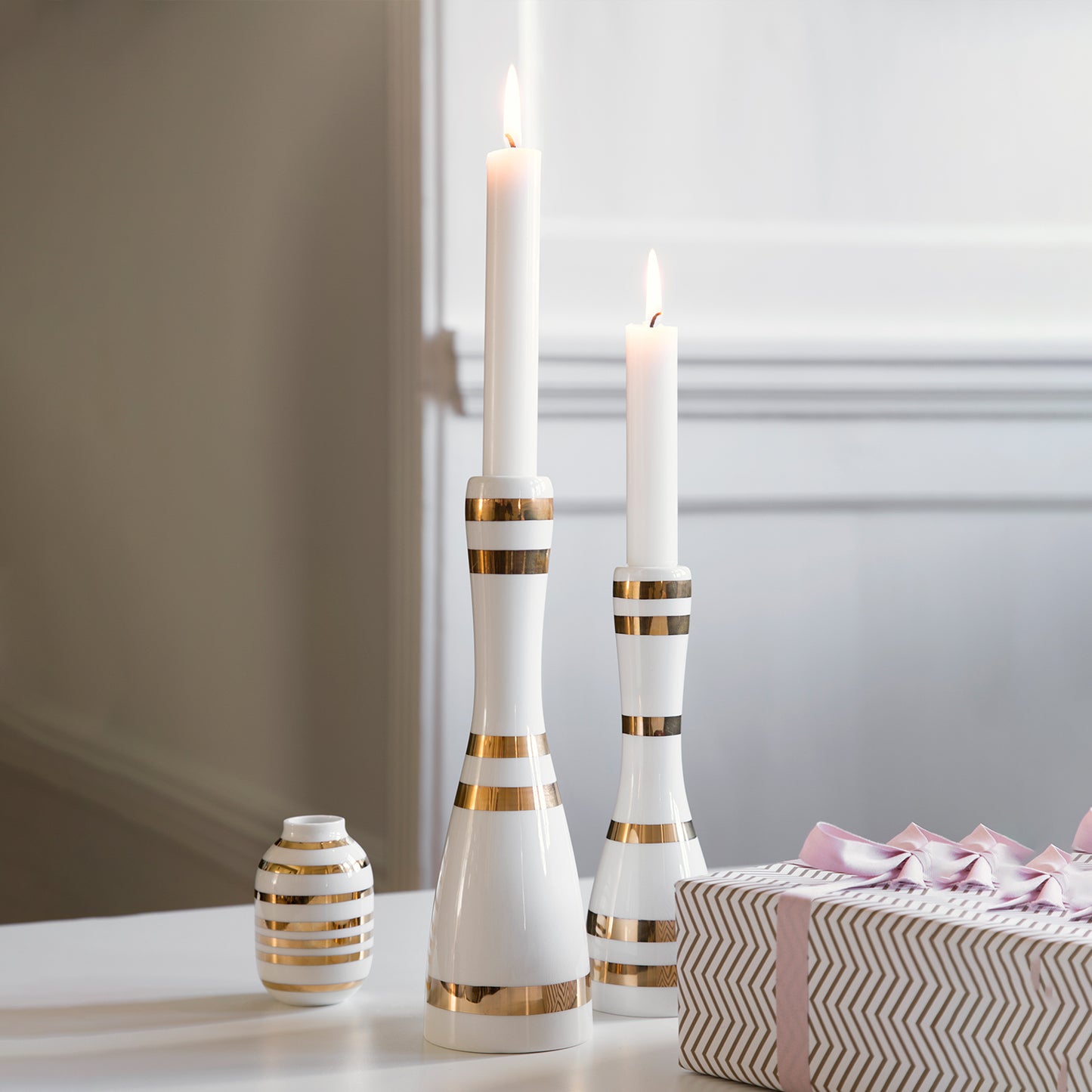 Kähler, Omaggio Lysestage, Gull, H20 cm