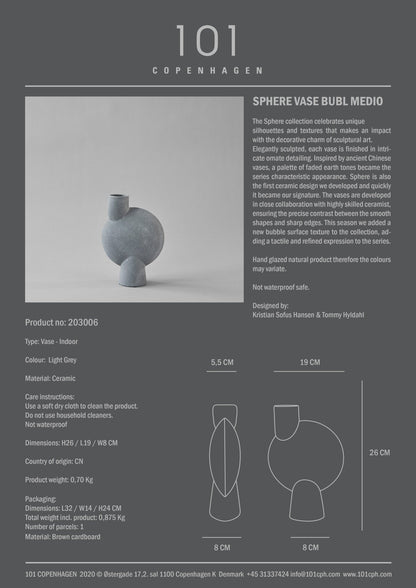 101 Copenhagen Sphere Vase Bubl, Medio i lys grå. 1 igjen!